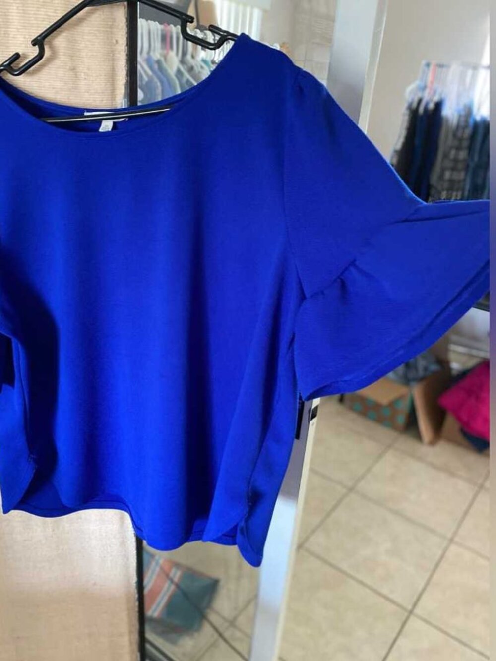 Cobalt blue bell sleeve blouse